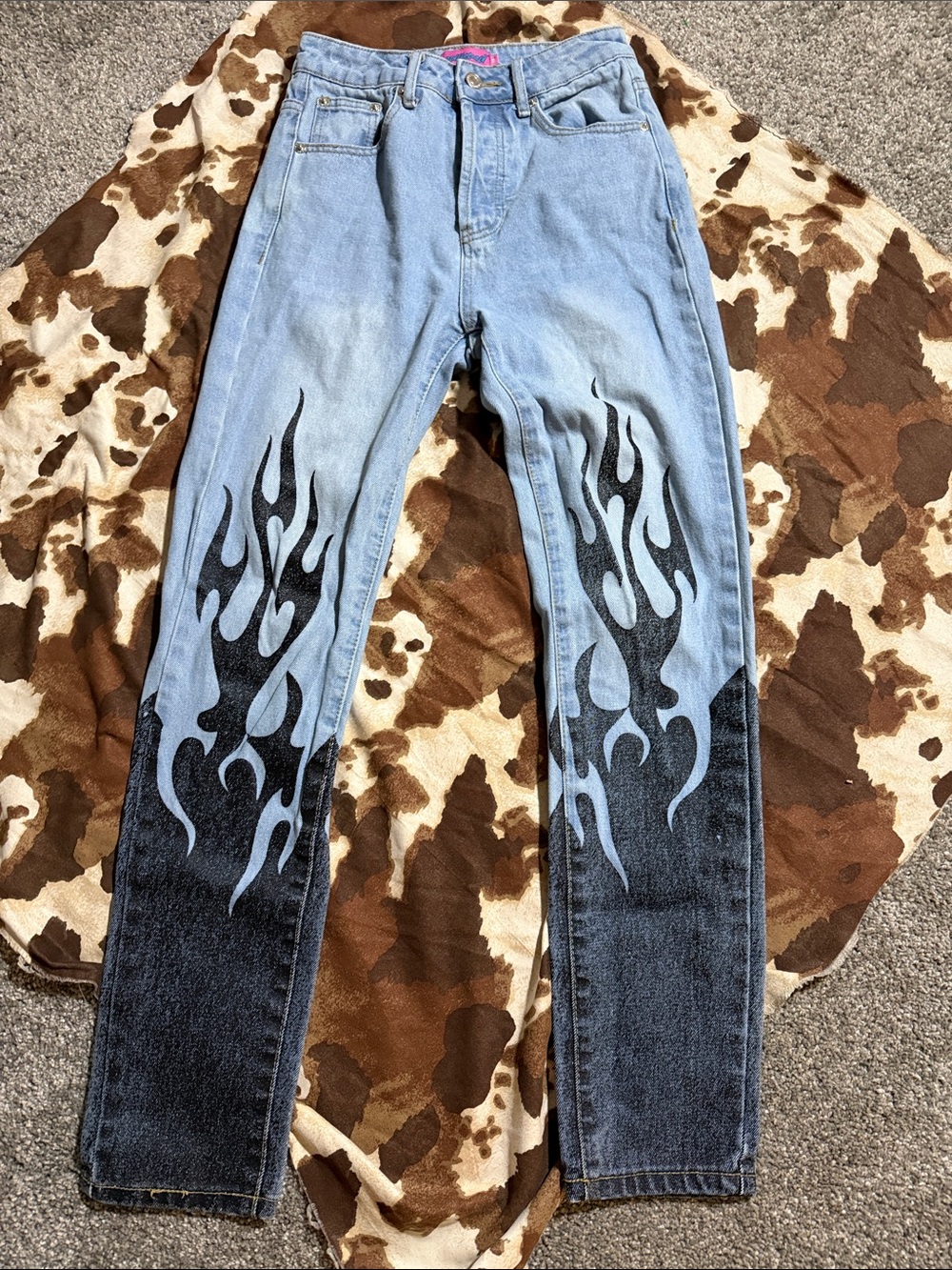 Edikted Black Flame Denim Straight Leg Jeans 25